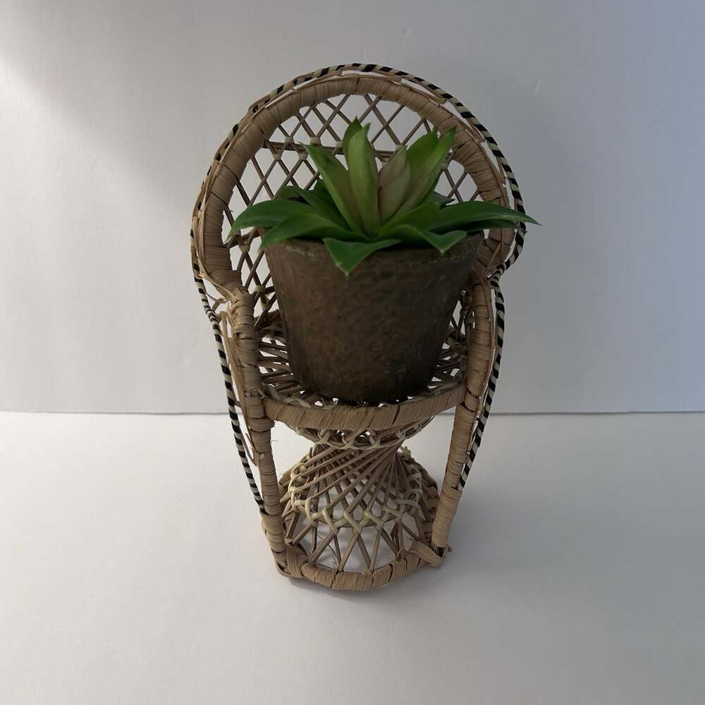 Wicker Peacock Style Accent Chair Decorative w/ Arms Brown w/ Black Trim 8”